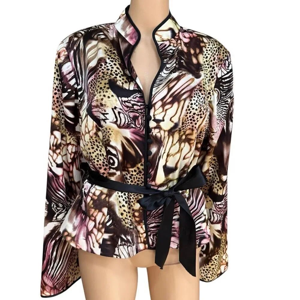 JS Collections Vintage 90's Floral Asian Inspired 100% Silk blazer Size 16